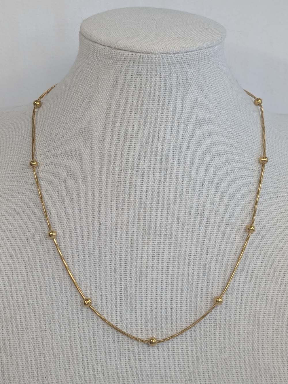 Vintage 18K Gold Plated Snake Chain Ball Station Bead Dainty Necklace